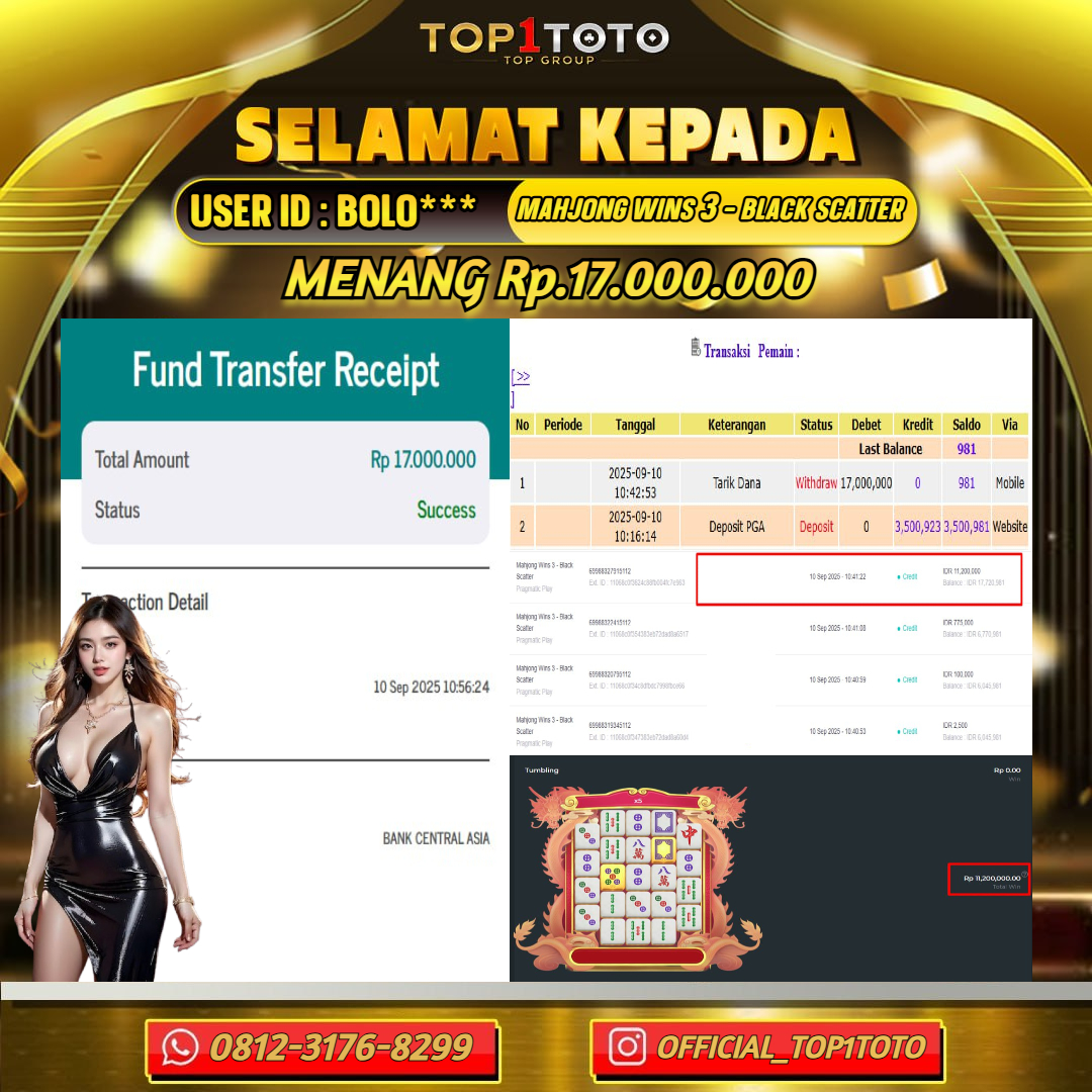 TOP1TOTO JACKPOT SLOT MAHJONG WINS 3 - BLACK SCATTER Rp.17.000.000 - LUNAS USER ID : BOLO***