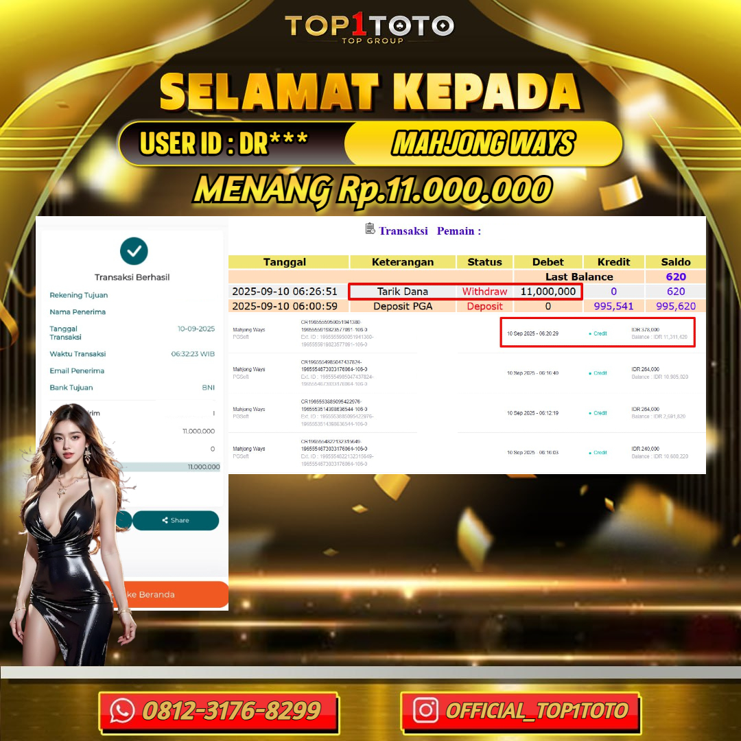TOP1TOTO JACKPOT SLOT MAHJONG WAYS Rp.11.000.000 - LUNAS USER ID : DR***